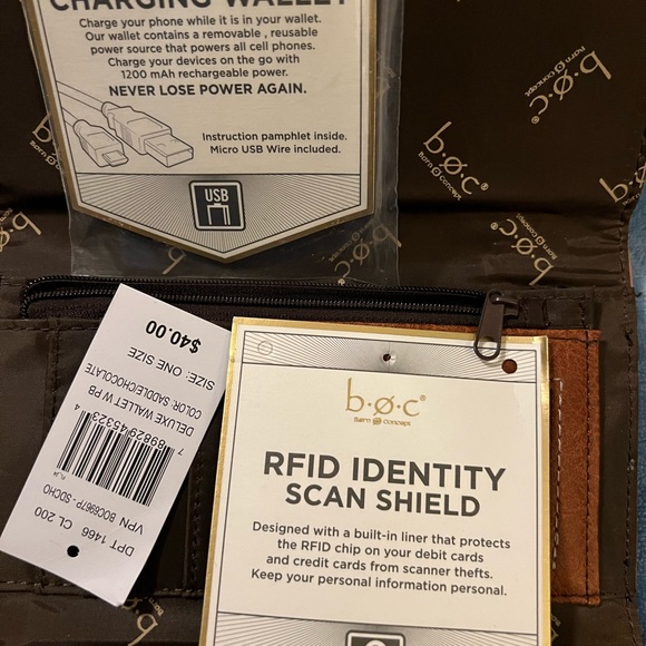 BOC wallet NWT with removable charging port and identity scan shield - Picture 5 of 6